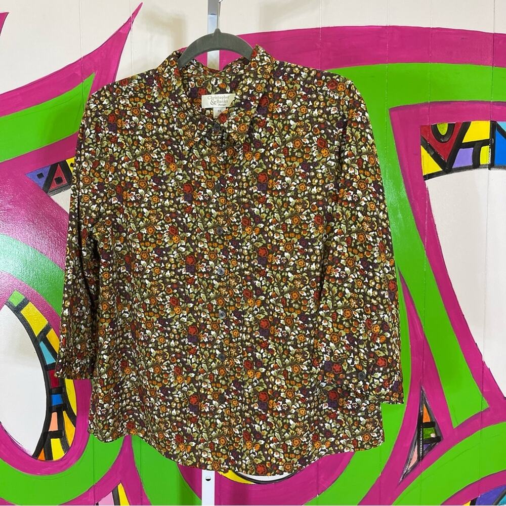 Christopher & Banks Petite, Floral Long Sleeve Button Up Shirt. Size PL.